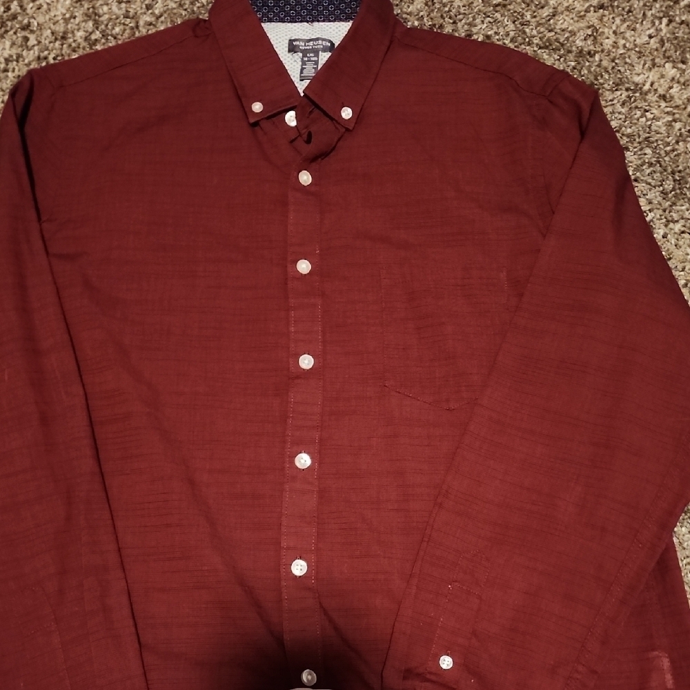 Van Heusen Burgundy Casual Button Down Shirt Textured Cotton